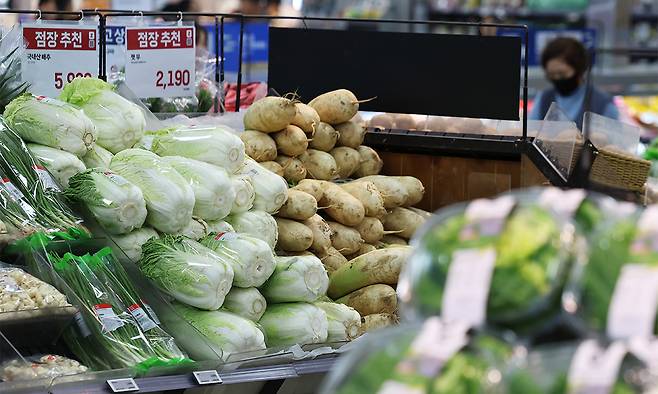 29일 마트 채소 코너에서 장을 보는 시민들. 뉴스1