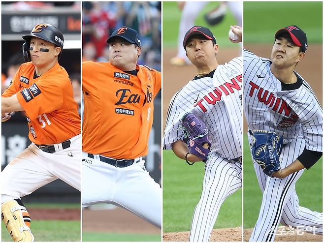 한화 손아섭, 류현진은 프로 데뷔 후 수년 동안 우승과 인연이 닿지 않은 선수다. 반면 LG 송승기, 유영찬(왼쪽부터)처럼 천운이 따르는 선수가 있다. 사진제공｜한화 이글스·LG 트윈스