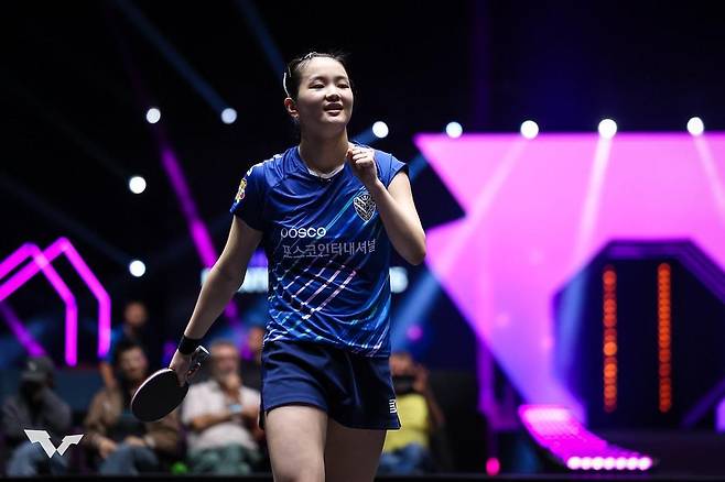 득점에 기뻐하는 김나영 [WTT 인스타그램 캡처. 재판매 및 DB 금지]