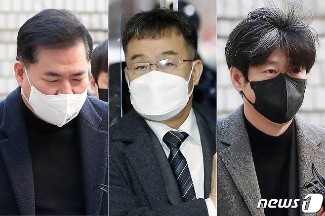 유동규 전 성남도시개발공사 기획본부장(왼쪽부터)과 화천대유자산관리 대주주 김만배 씨, 남욱 변호사. 2023.1.27/뉴스1 ⓒ News1 민경석 기자