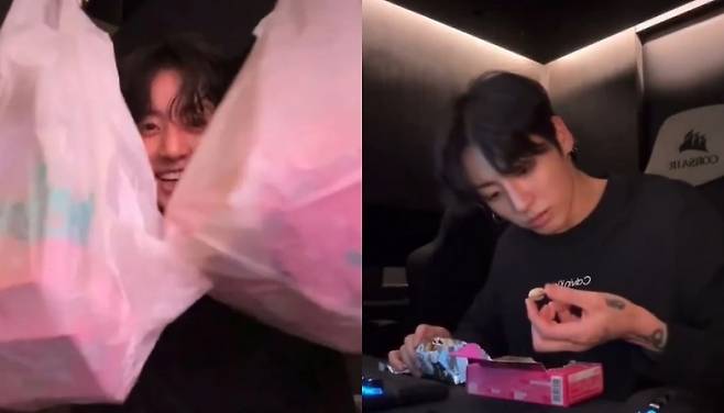 그룹 방탄소년단의 정국이 라이브 방송을 통해 칸쵸 ‘내 이름을 찾아라’ 이벤트에 참여해 화제가 됐다. 위버스 라이브 방송 영상 캡처