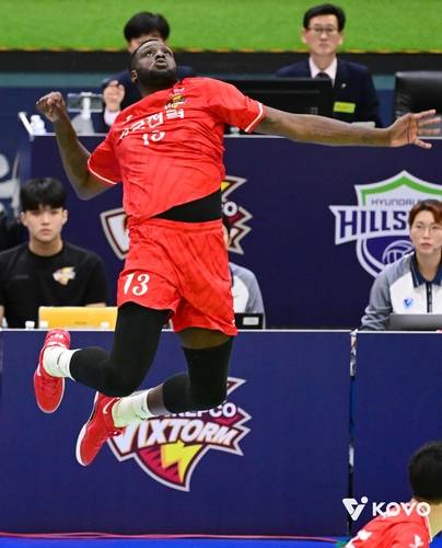 스파이크하는 한국전력의 베논 [한국배구연맹 제공. 재판매 및 DB 금지]