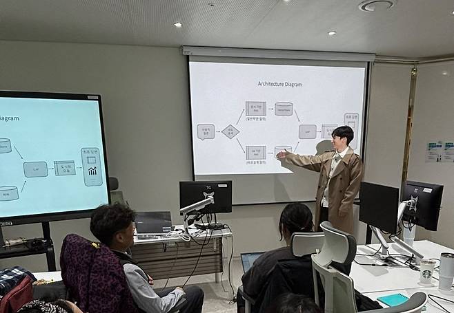 서울시 청년취업사관학교의 한 수강생이 수업 중 발표를 하고 있다. 서울시 제공