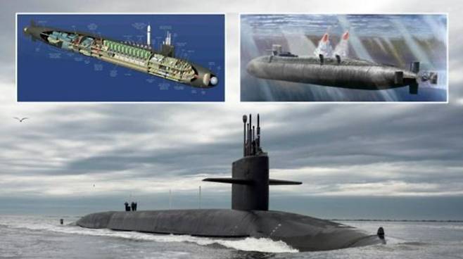 지난 1981년부터 실전 배치한 오하이오급 SSBN, 미국은 14척을 보유하고 있다. 탑재된 24발의 트라이언트2 미사일은 1만km가 넘는 사거리와 1발에 최대 14개의 핵탄두 탑재가 가능해 이론상 총 300발에 달하는 핵탄두를 탑재할 수 있다. 일부 함정(4척의 SSGN)은 순항미사일 154발과 특수전 부대를 운용할 수 있다고 알려졌다. 내셔널 인터레스트(national interest)