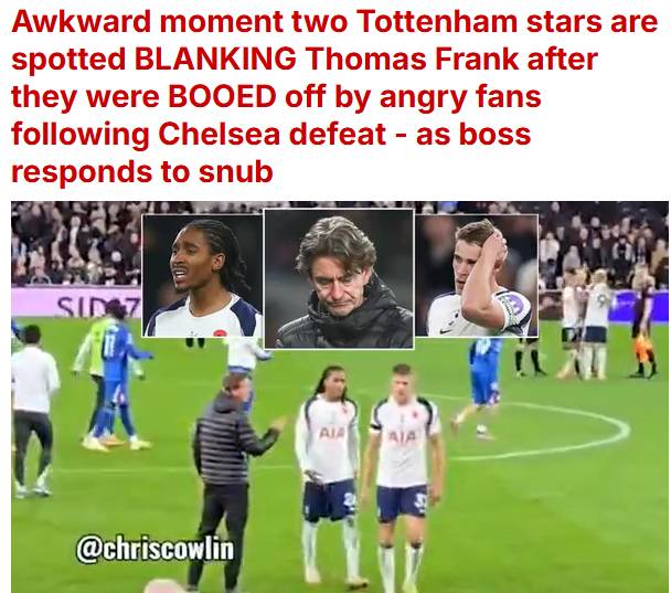 제드 스펜스와 미키 판 더 펜의 토마스 프랭크 토트넘 홋스퍼 감독 무시 논란을 조명한 영국 매체. /사진=영국 데일리 메일 갈무리