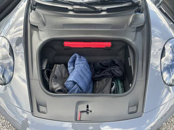 The frunk of the Porsche's 911 Carrera 4 GTS is spacious enough to store two bags and jackets. [PORSCHE KOREA]