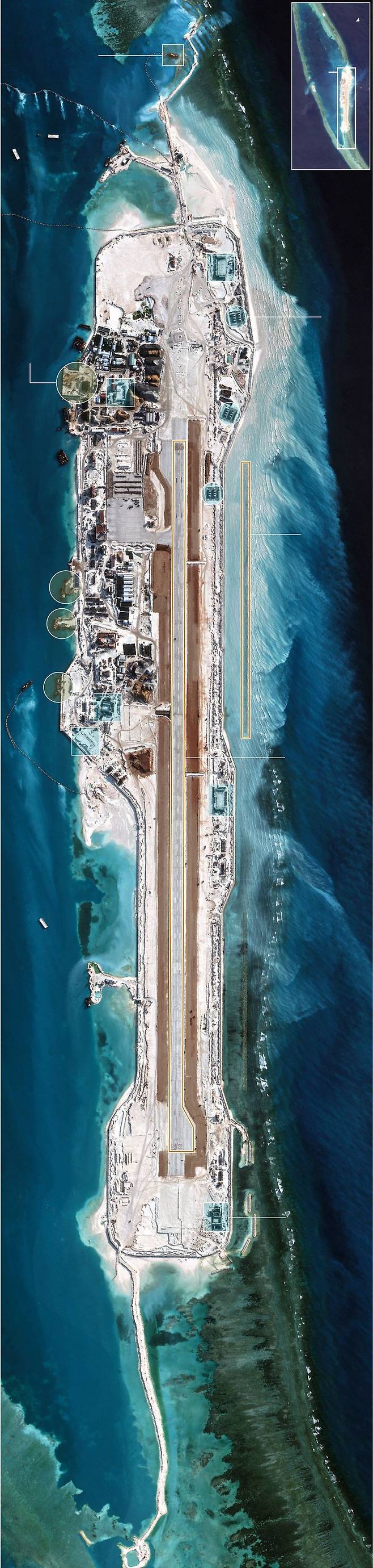 [서울=뉴시스]베트남이 스프래틀리 군도(중국명 남사 군도, 베트남명 쯔엉사 군도)의 샌드 케이에 건설한 대규모 군사 기지. (출처=미 전략국제연구소(CSIS), WSJ에서 재인용) 2025.11.4.  *재판매 및 DB 금지