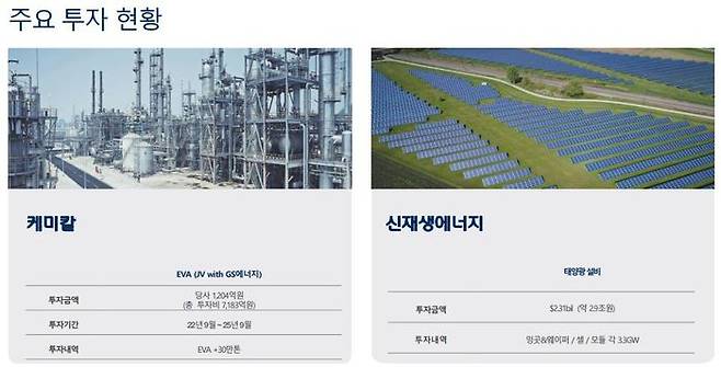 한화솔루션 주요 투자 현황. 한화솔루션 IR 자료