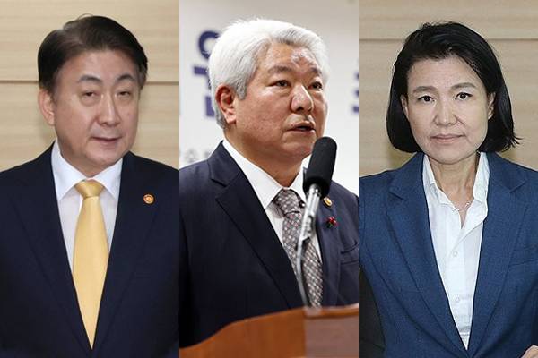 ▲(왼쪽부터) 이동관 전 방송통신위원회 위원장, 김홍일 전 방통위윈장, 이진숙 현 방통위원장. ⓒ연합뉴스