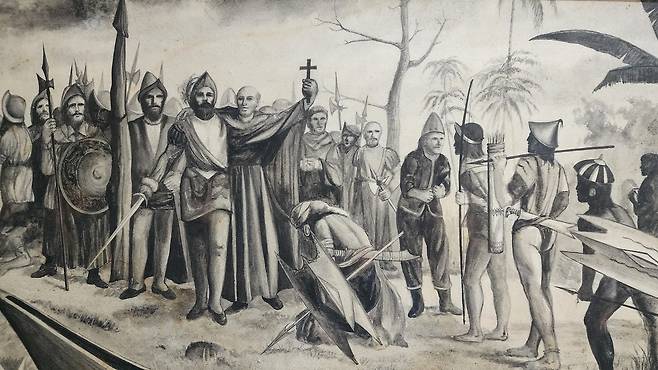마젤란 일행을 묘사한 그림 [사진/성연재 기자]