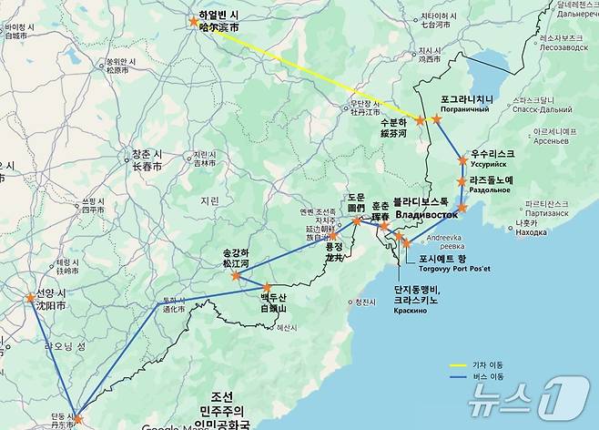 지난달 22~27일 한국기자협회에서 진행한 '광복 80주년 기념 하얼빈·연해주·간도 항일독립운동 현장 연수' 경로. (한국기자협회 제공)
