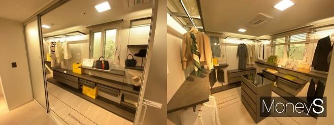 84㎡H 타입은 안방 내 알파룸이 위치해 방문객들의 호응을 이끌어냈다. 사진은 드레스룸(왼쪽)과 알파룸(오른쪽). /사진=최성원 기자