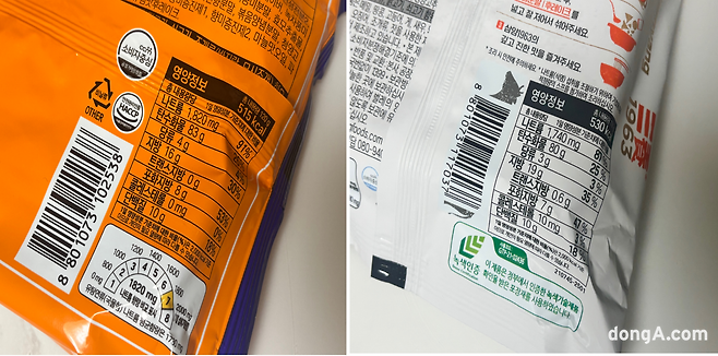 기존 삼양라면(사진 왼쪽)과 새로 출시된 삼양1963. 황소영 기자 fangso@donga.com