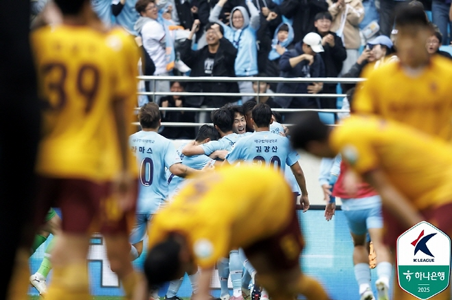 대구 FC 김현준이 극장골을 터뜨린 뒤 기뻐하고 있다. 사진=한국프로축구연맹