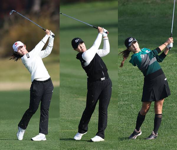 한국여자프로골프(KLPGA) 투어 2025시즌 최종전 대보 하우스디 챔피언십 우승 경쟁에 뛰어든 황유민, 임희정, 이동은 프로가 최종라운드에서 경기하는 모습이다. 사진제공=KLPGA (사진을 무단으로 사용하지 마십시오.)