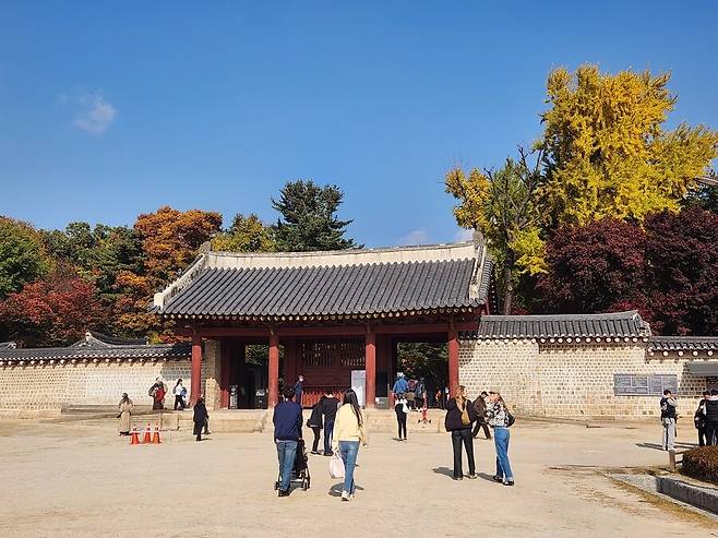 9일 오전 종묘 입구로 들어가는 관광객들의 모습. 조해영 기자