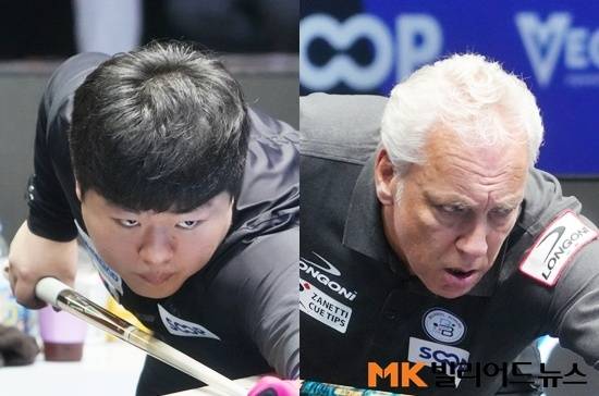 조명우(왼쪽)와 자네티가 ‘2025 광주3쿠션월드컵’ 4강에서 각각 멕스와 호프만을 꺾고 결승에 진출, 우승트로피를 놓고 맞대결한다.