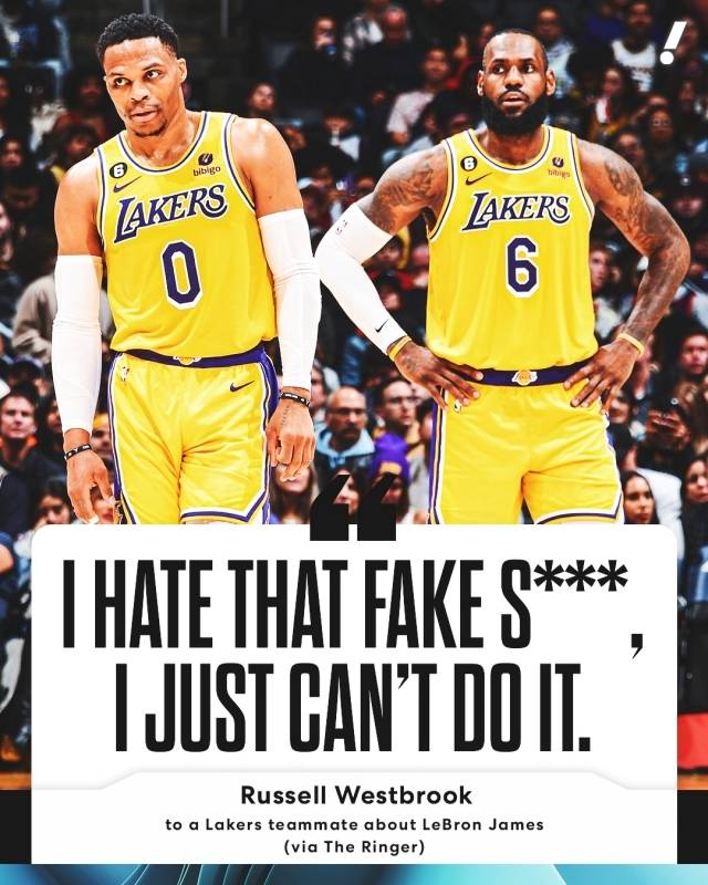 웨스트브룩은 제임스의 가식적인 모습에 실망했다. 그 시절 LA 레이커스가 잘 될 수 없는 하나의 이유다. 사진=야후 스포츠 SNS