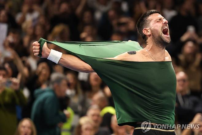 우승 확정 후 기뻐하는 조코비치 [EPA=연합뉴스]