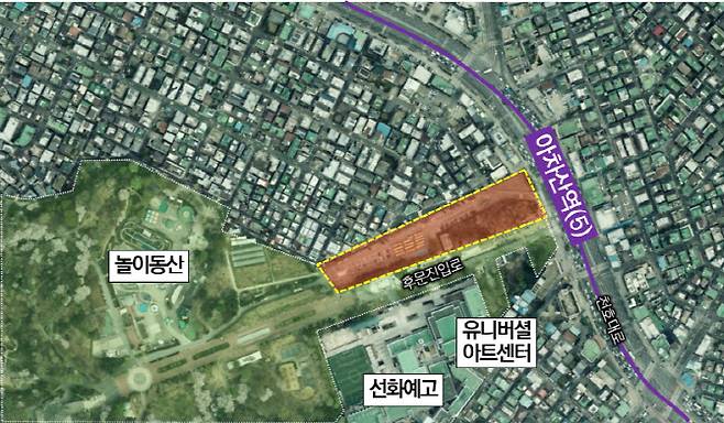 서울시가 2025년 '대상지 공모형 민가투자사업' 공모를 받는 어린이대공원 후문주차장 부지 위치도. (사진=서울시 제공)