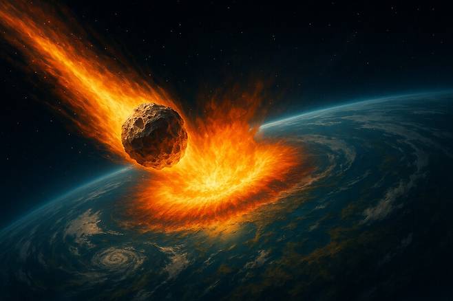 생성형 인공지능 챗지피티에 ‘소행성이 지구에 충돌하는 장면을 그려달라’고 해서 얻은 그림.