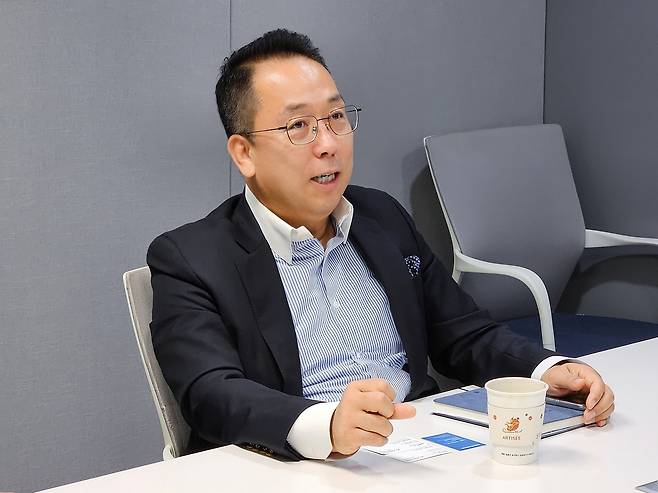 Wooriwa CEO Choi Kwang-yong speaks during an interview with The Korea Herald at the company's Seoul headquarters on Oct. 29. (Wooriwa)
