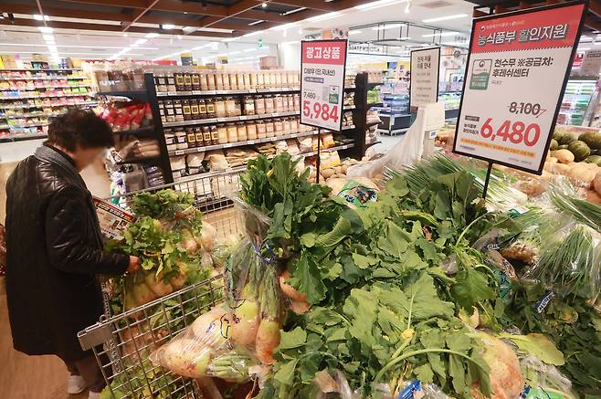 서울 이마트 용산점에서 시민들이 김장재료를 고르고 있다. [연합]