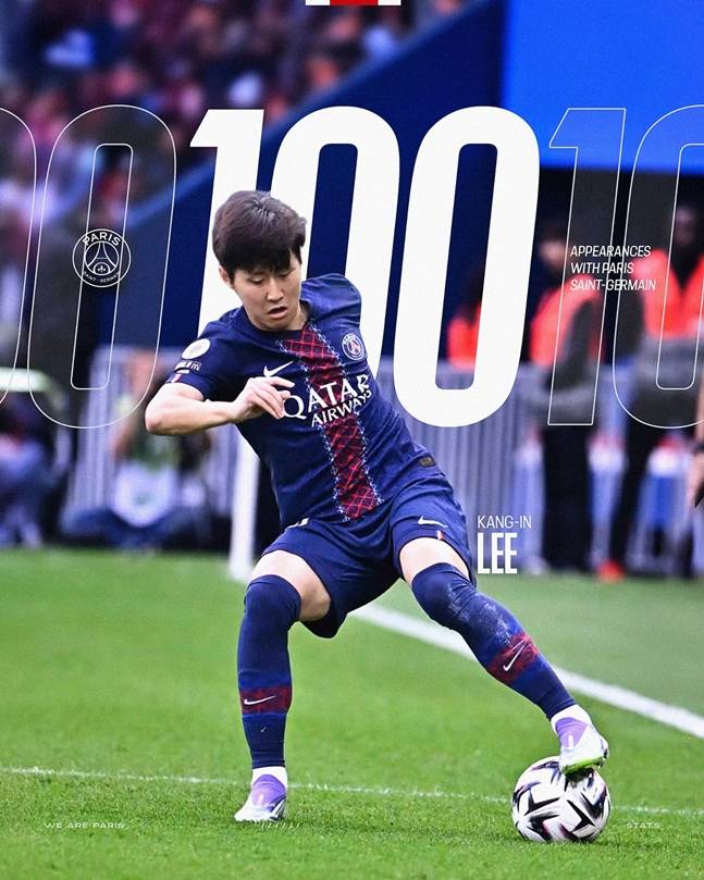 이강인의 100번째 경기를 알리는 게시물. /사진=파리 생제르망 공식 SNS