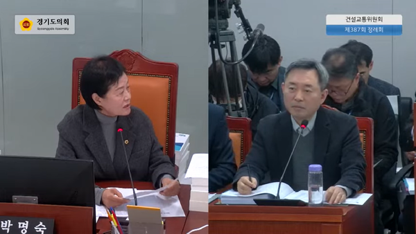 11일 박명숙 의원(국민의힘, 양평1)이 강성습 경기도 건설국장을 상대로 '서울-양평 고속도로' 추진 과정에 대해 질의하고 있다.[사진=유튜브 갈무리]