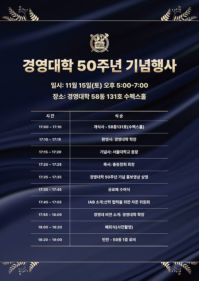 서울대 경영대학 50주년 기념행사 식순. /서울대