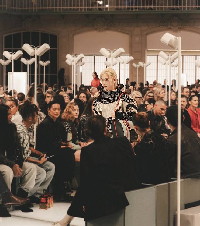 Felix of Stray Kids walks the runway for Louis Vuitton's fall-winter 2025 show at Paris Fashion Week in March. (Felix's Instagram)