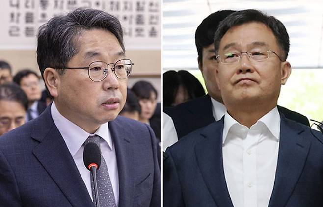 노만석 검찰총장 직무대행(왼쪽)과 화천대유 대주주 김만배씨. 연합뉴스