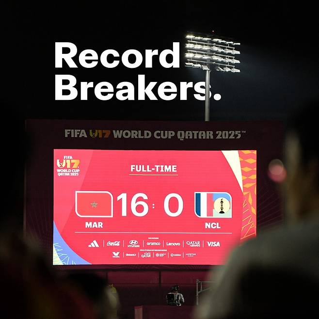 뉴칼레도니아를 16-0으로 대파하고 국제축구연맹(FIFA) 월드컵 역사상 최다골 차 승리 신기록을 세운 모로코 17세 이하(U-17) 대표팀. /사진=FIFA 월드컵 SNS 캡처