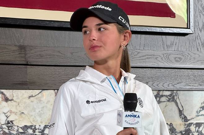 LPGA 투어 디안니카 드리븐 공식 기자회견에 참석한 카이 트럼프.(사진=AP/뉴시스)