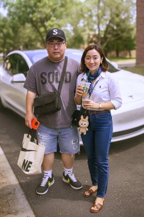 '영포티' 남녀의 전형적인 패션을 인공지능(AI)으로 이미지화했다.  사진=연합뉴스, 온라인커뮤니티