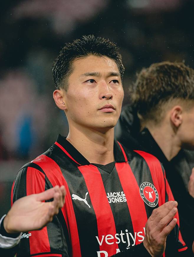 4일 오르후스와의 리그 경기 중 교체 출전한 미트윌란 조규성. 사진=미트윌란 SNS