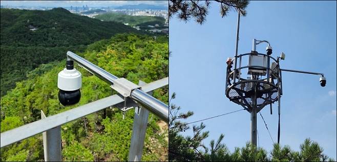 관악산 산불 감지하는 AI CCTV - 서울 관악구 관악산 장군봉과 모자봉에 CC(폐쇄회로)TV로 촬영된 영상을 인공지능(AI)이 실시간 분석해 산불을 감지하는 시스템이 운영 중이다.  관악구 제공
