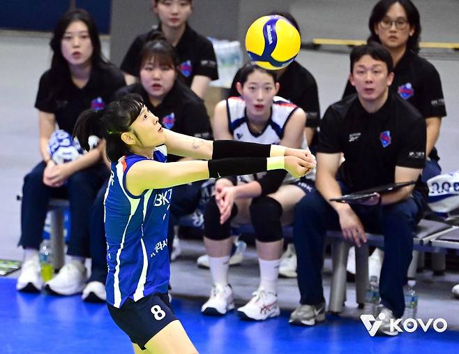 리시브하는 IBK기업은행의 리베로 임명옥 [한국배구연맹 제공. 재판매 및 DB 금지]
