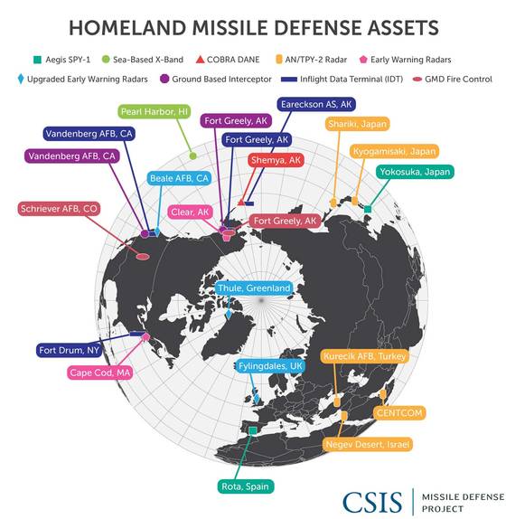 미국 본토를 지키는 GMD. GBI는 캠프 그릴리와 밴던버그 공군기지에 배치돼 있다. CSIS