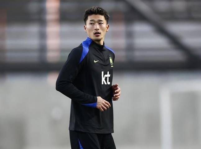 12일 훈련하고 있는 조규성. /사진=대한축구협회