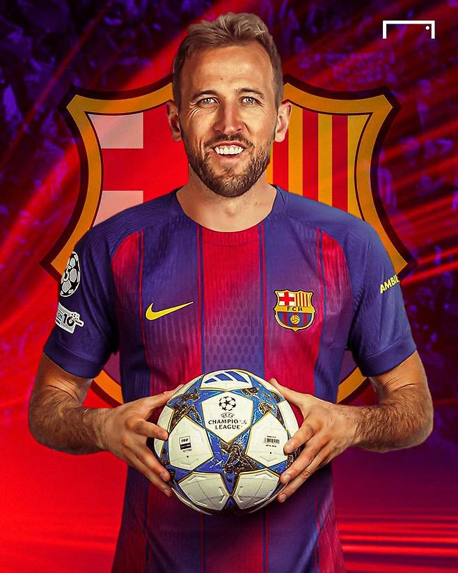 해리 케인의 바르셀로나 유니폼 합성 사진. /사진=골닷컴 SNS 캡처