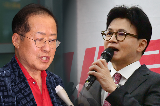 ‘대장동 항소 포기’ 논란을 두고 한동훈 전 대표가 홍준표 전 시장을 “탈영병”이라 비판하자, 홍 전 시장은 “탈영이 아니라 탈출”이라며 소설 ‘지리산’을 인용해 맞받아쳤다. 출처=뉴시스