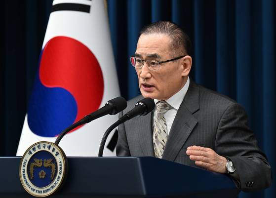 위성락 대통령실 안보실장이 14일 서울 용산 대통령실 청사에서 한·미 팩트시트 타결 결과를 설명하고 있다. 대통령실사진기자단