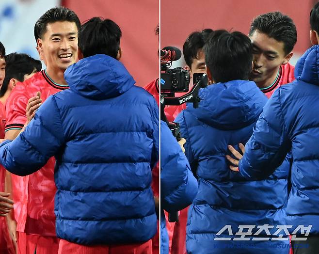 14일 대전월드컵경기장에서 열린 대한민국과 볼리비아의 A매치 평가전. 대한민국이 2대0으로 승리했다. 조규성이 손흥민, 이강인과 기쁨을 나누고 있다. 대전=허상욱 기자