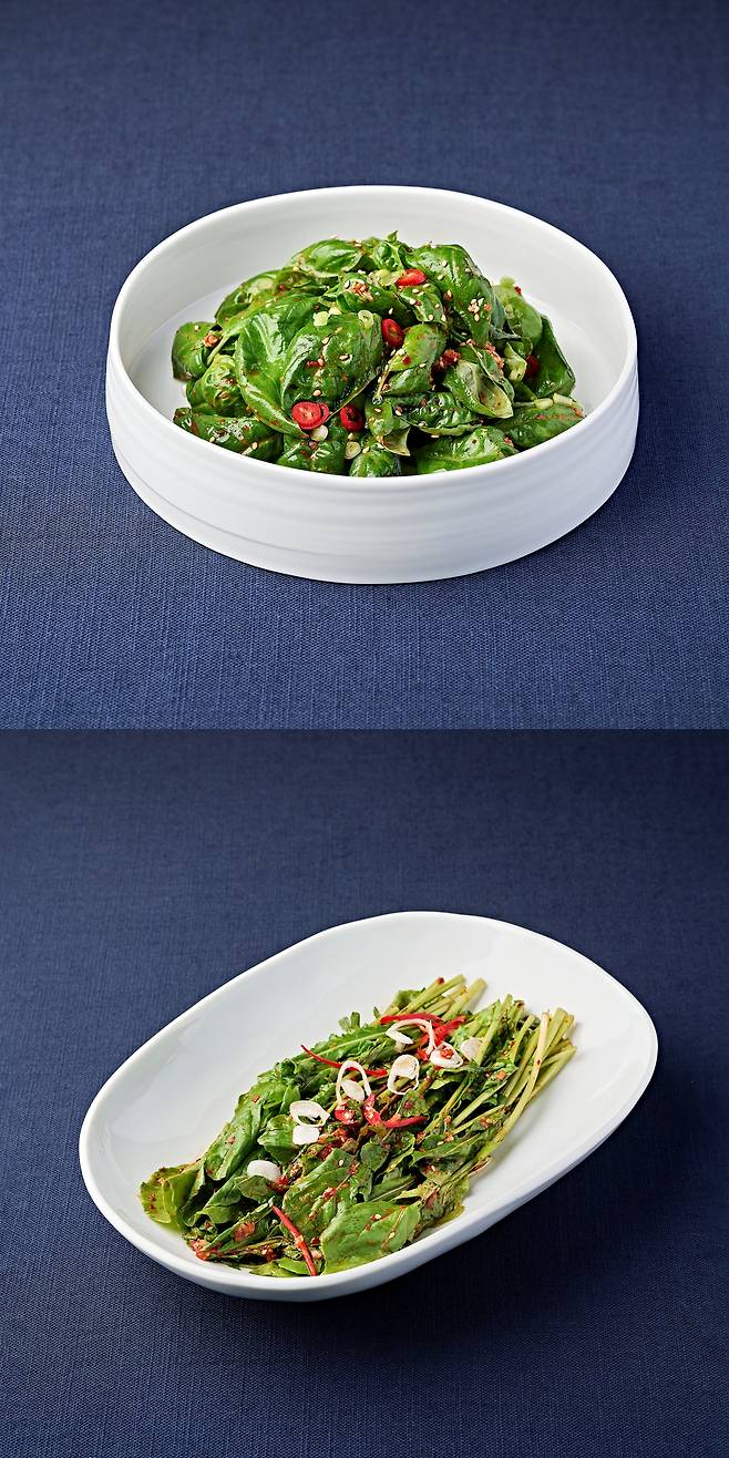 바질 겉절이(위)와 루콜라 겉절이. /별별김치