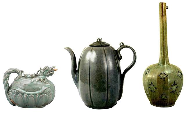 ▲ 왼쪽부터 '청자귀형주자' 및 '청자음각모란문과형주전자', '청자상감국모란문장경각병'. ⓒ 중앙국립박물관 및 문화재청, <한·일협정 반환문화재 자료집>, 2005에서 필자 수정