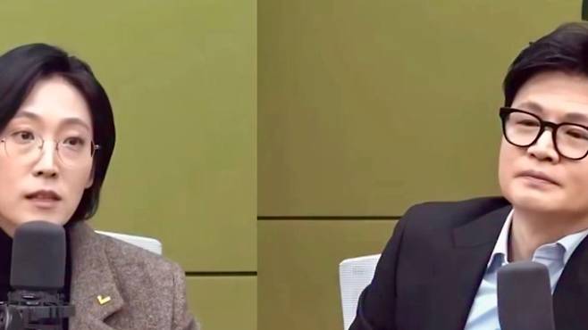 ‘새벽배송 제한 논란’을 두고 한동훈 전 대표(오른쪽)와 장혜영 전 정의당 의원이 CBS에서 공개 토론을 벌였다. (유튜브 캡처)