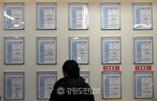 ▲ 지난달 20일 춘천고용복지플러스센터에서 한 구직자가 취업관련 안내문을 보고 있다. 김정호 기자