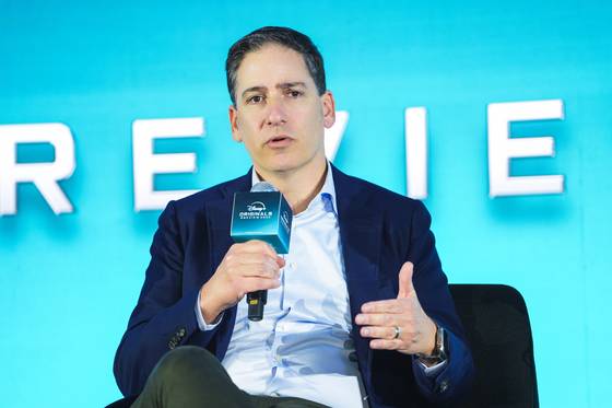 Eric Schrier, the president of Disney Television Studios and global original television strategy, speaks during the Disney+ Originals Preview 2025 press event at Hong Kong Disneyland on Nov. 13.