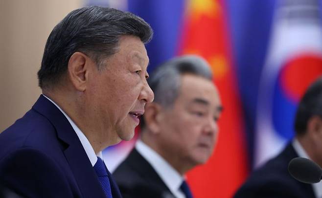 한중 정상회담에서 발언 중인 시진핑 중국 국가주석. 연합뉴스.